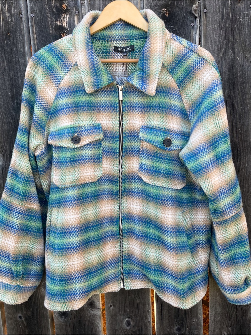 Papillon Blanc Blue, Green & Cream Plaid Zip Jacket